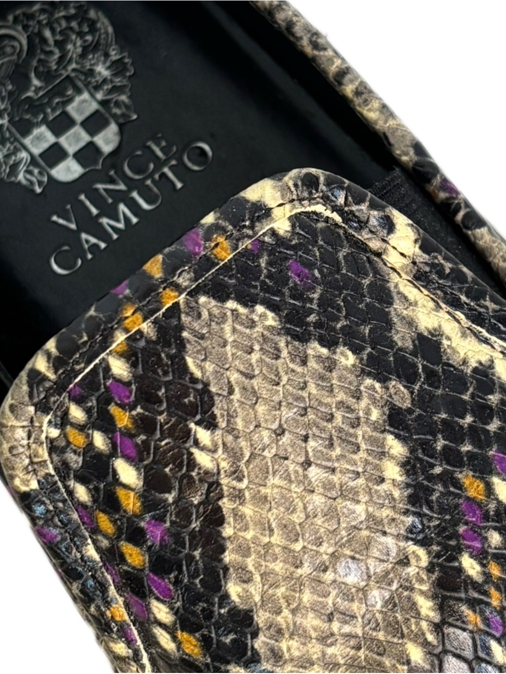 Vince Camuto Purple Multi Snakeskin Python Print Leather Slip On Sneakers SZ 8